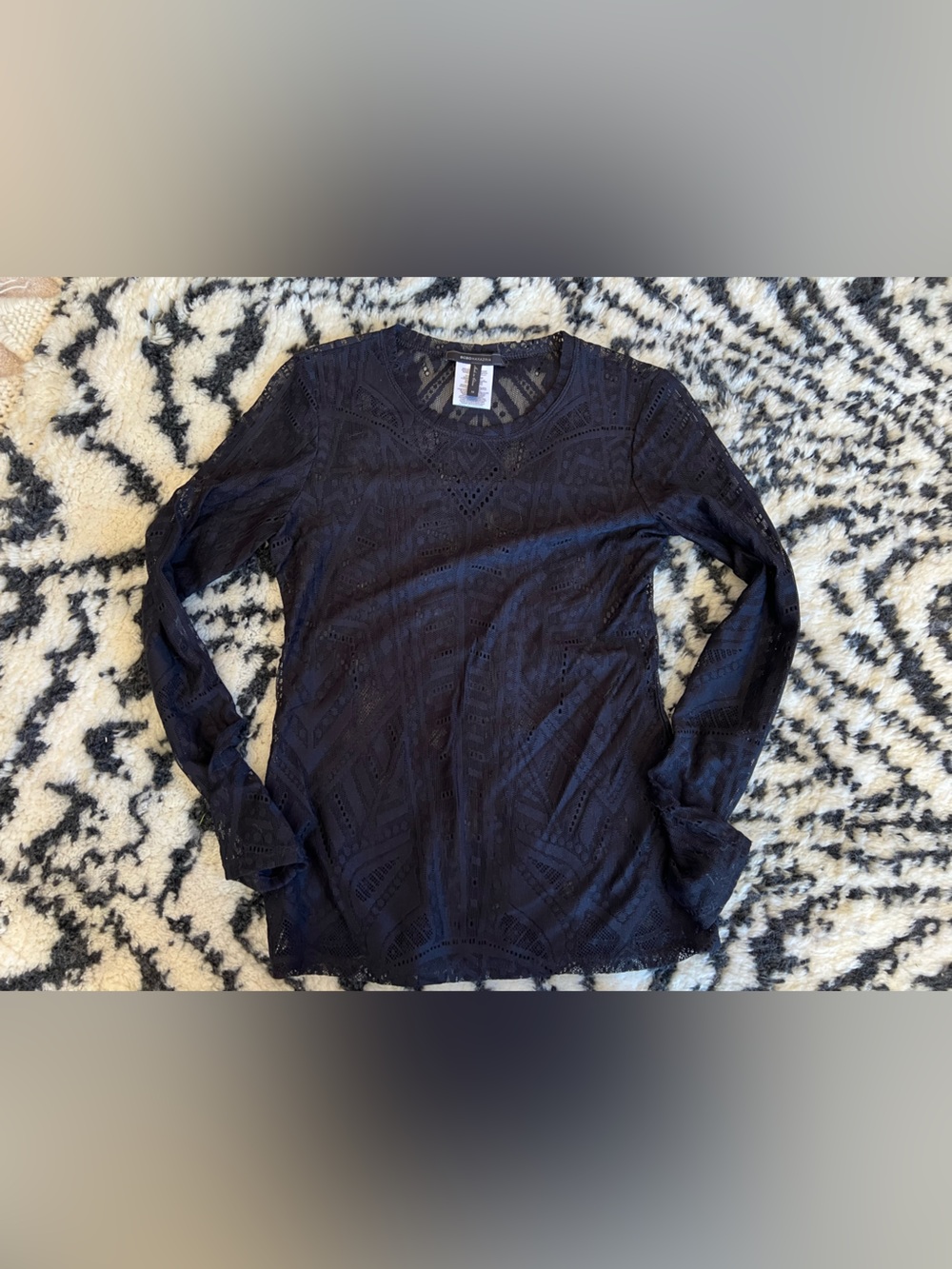 BCBG Black Eyelet Long Sleeve Top